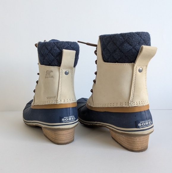 Sorel Slimpack Lace II Shell Rubber Leather Wool Boot Oatmeal Collegiate Navy 8½ - Picture 3 of 10